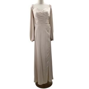 FORMAL PARTY AW BRIDAL 6 S Champagne cream satin bridesmaid maxi dress NEW B56